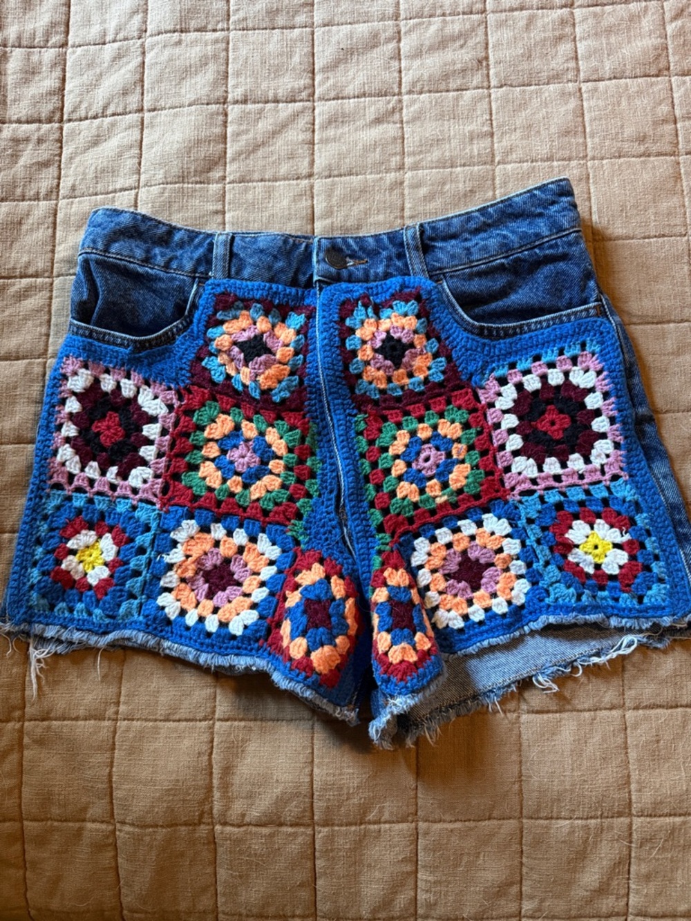 Farm Rio for Anthropologie Crochet Denim Shorts